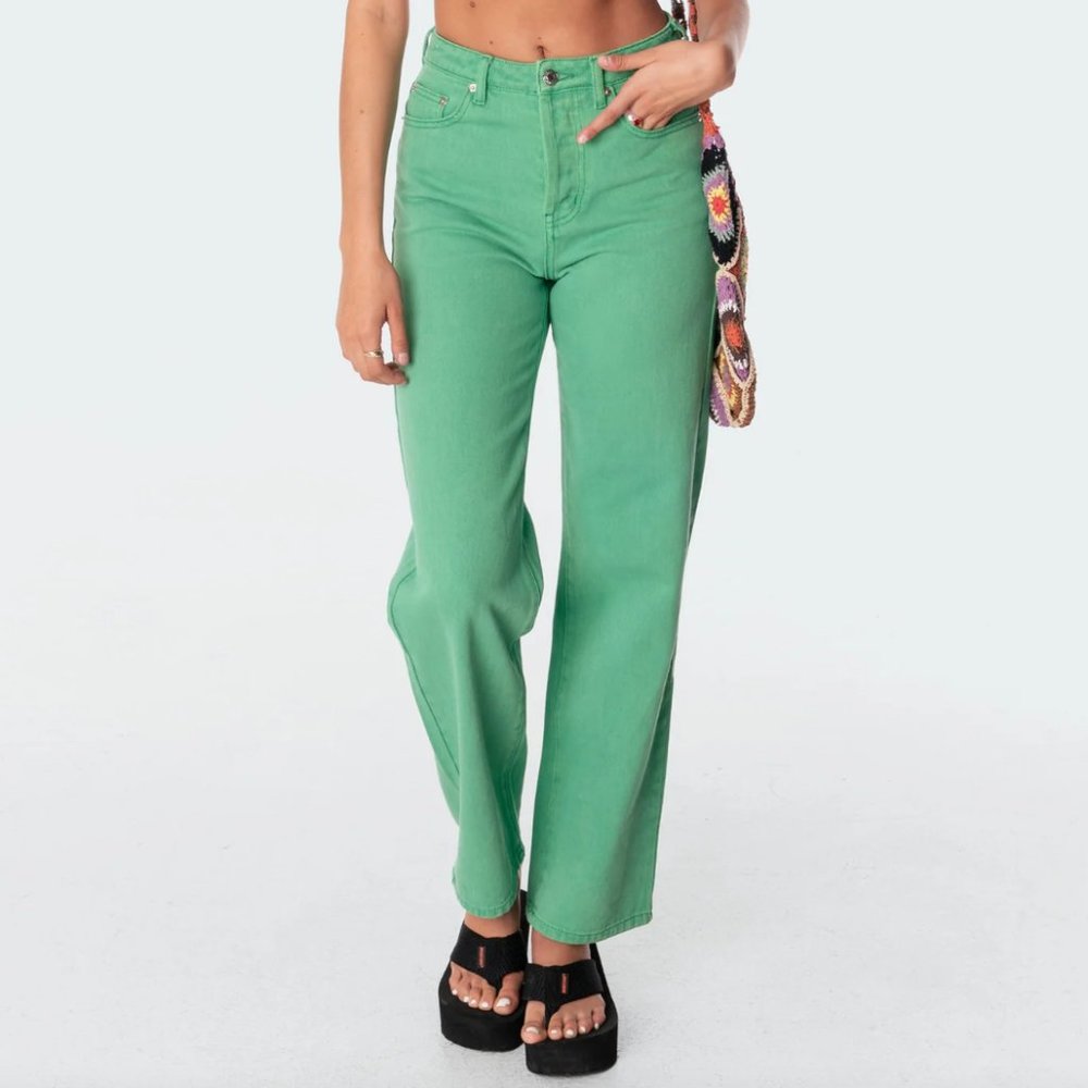 EDIKTED Willa Wide Jeans Green (Size Small)
